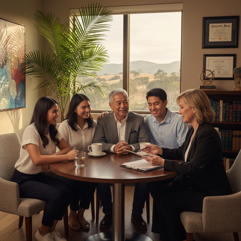 Family meeting with a lawyer to discuss legal and estate planning documents